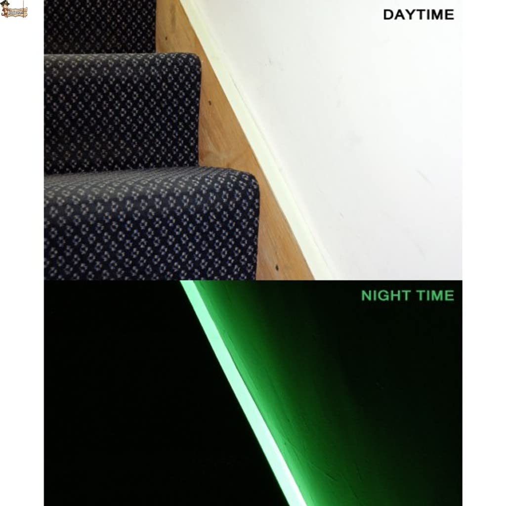 BricoLoco.com Cinta adhesiva fotoluminiscente. Luminiscente. 5 ROLLOS. Señalización, decorativa, suelos, puertas, escaleras. Luminosa brillante en ausencia de luz. (5, 10mts. X 25 mm.)