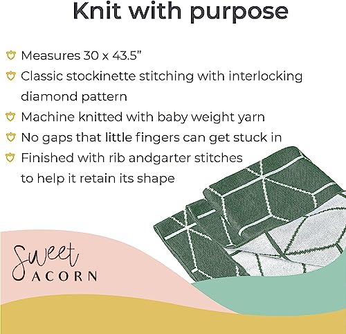 Image of Knit Baby Blanket - Organic Cotton Baby & Toddler Receiving Blankets for Girls & Boys - Soft Knit Stroller /Throw Blankets - Geometric Pattern - Juniper Green