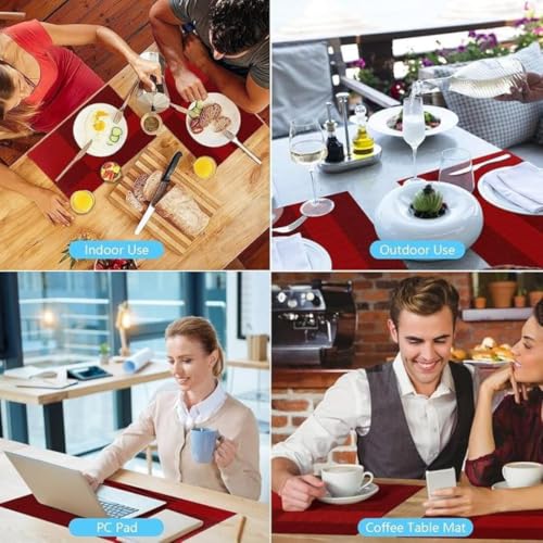 Image of Potency Table Mats Set of 4, Woven Placemate for Dining Table, Heat-Resistant Placemats Stain Resistant Anti-Skid Washable PVC Table Mats, Vinyl Placemats for Dining Kitchen Restaurant Table (L-Red)