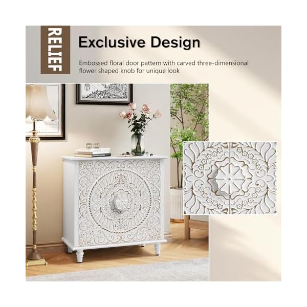   ARTPOWER-Accent-Cabinet-with-2-Doors-Decorative-Storage-Cabinet-with-Carved-Flower-Pattern-White-Sideboard-Buffet-Cabinet-Wood-Credenza-with-Storage-for-Entryway-Living-Room-Kitchen-Dining-Room