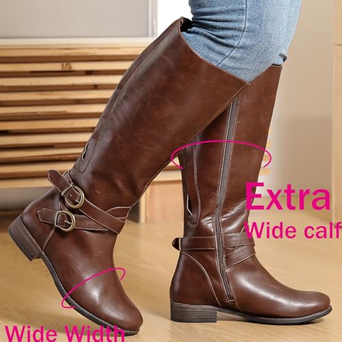 Luoika Women's Extra Wide Calf Knee High Boots, Wide Width Plus Size Boots Low Heel Side Zipper Tall Boots2