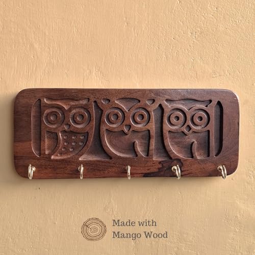 Image of Stylish Wooden Key Holder for Wall | Cute Key Holder for Home Decor | Key Holder Stand with 5 Hooks | Wall Mounted Key Hanger (Owl)