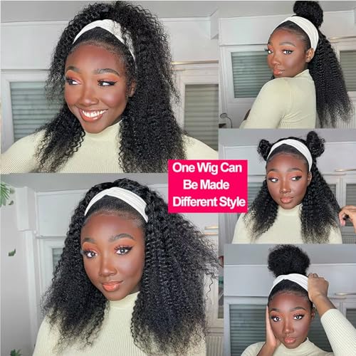 Image of Punmasa Kinky Curly Headband Wig Human Hair 180% Density Glueless Wigs for Black Women 10A Afro Kinky Curly None Lace Front Wig Real Human Hair Natural Curls 12 Inch