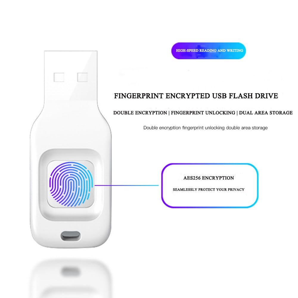 Unidad flash USB de desbloqueo de huellas dactilares, protección de contraseña de seguridad, disco USB, unidad cifrada, barra de almacenamiento cifrada para Android/PC (4,73 x 1,83 x 0,63 cm), plata +