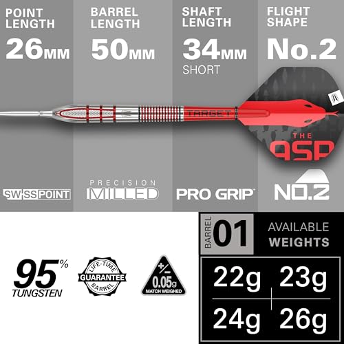 Target Darts Nathan Aspinall Gen 2 22G 95% Tungsten Swiss Point Steel Tip Darts Set, Silver and Red - Image 3