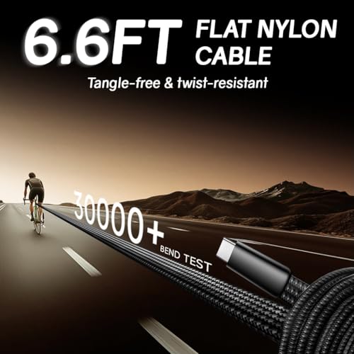 Image of Verilux PD 100W Type C Cable Fast Charging 6.6Ft, Right Angle C Type Charger Cable with No Tangle Flat Nylon Braid, Support 480Mbps Data Transfer for iPhone 17 /17 Pro /17 Pro Max 16 /15, Galaxy S25 /S24