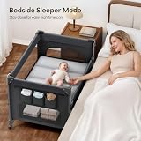 ANGELBLISS Baby Bassinet Bedside Crib, 5-in-1 One-Push Instant Fold Pack and Play with Changing Table, Napper Bassinet, Mattress & Mosquito Net, Portable Playard for Newborns to Toddlers