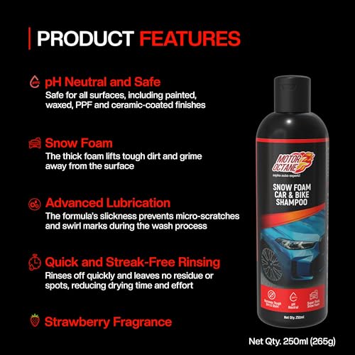 Image of Car & Bike Shampoo with 250ml | pH Neutral | Thick Snow Foam for Deep Cleaning | Safe On Paint, PPF & Ceramic Coats | Strawberry Fragrance (250 ML)