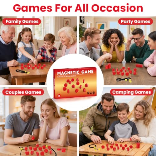 Image of LLESSOO Magnet Game with String, Fun Strategy Board Games for Kids 8-12 and Adults, Magnetic Game for Family Night, Party & Travel, Includes 20 Chess Pieces, Rope and Storage Bag