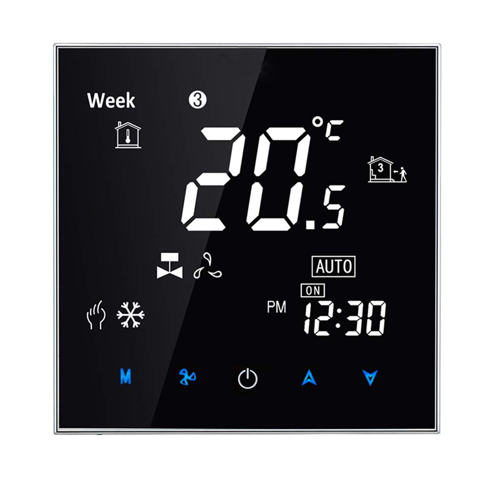 Termostato WiFi, Aire Acondicionado Inteligente Controlador de Temperatura, 4 Tubos, Funciona con Alexa Página Principal de Google, Negro Panel 95~240V AC