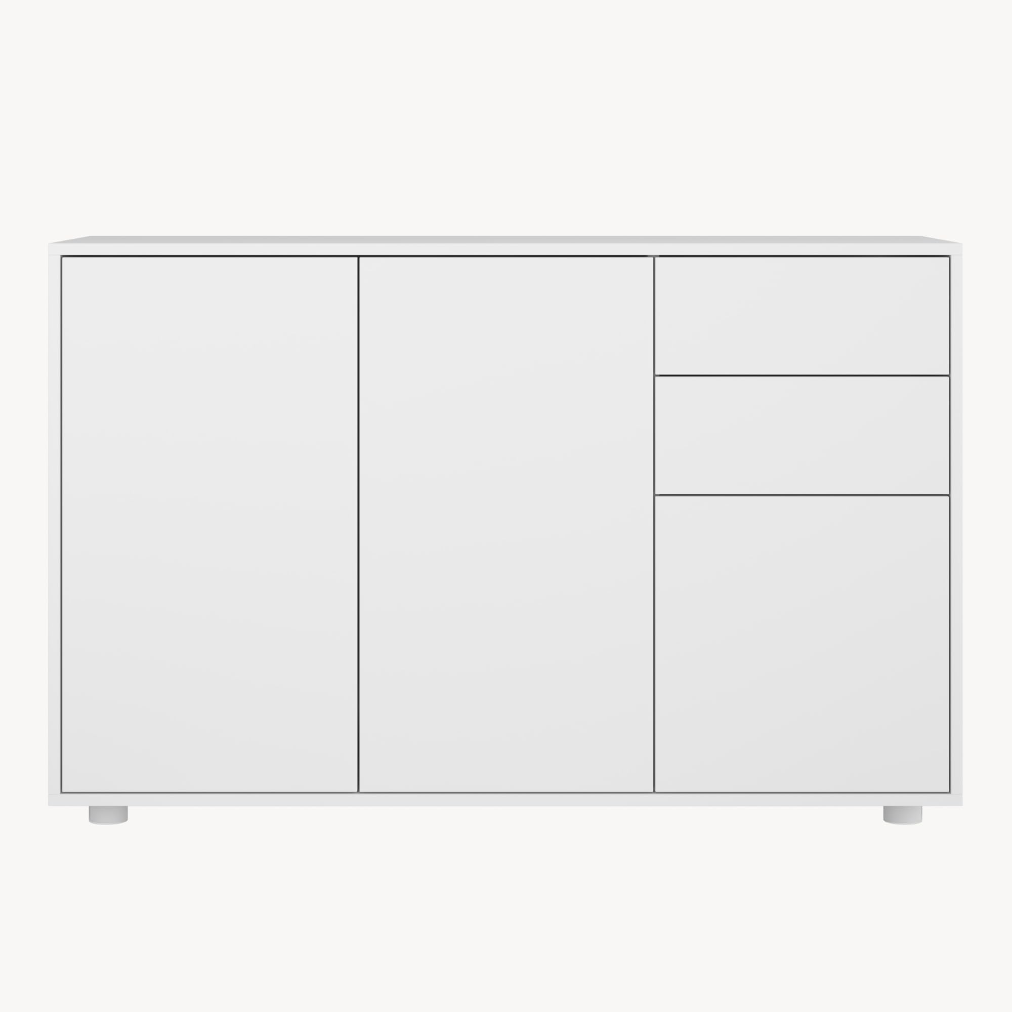 [en.casa] Credenza con 2 Cassetti e 3 Ante Comò Cassettiera Multiuso con Scomparti Vani Chiusi per Soggiorno Camera da Letto Ufficio 74x117x36 cm - Bianco Opaco