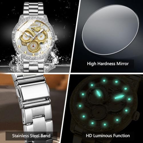 Gold Dragon Watches for Men Stainless Steel Luxury Dress Business Big Face Dial Date Men's Wrist Watch Gift Waterproof Luminous4