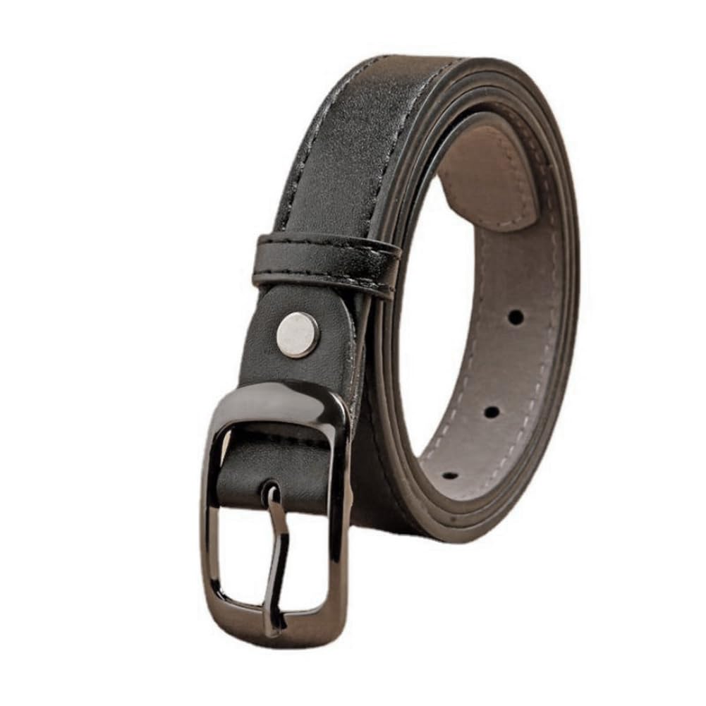 GNSN Child Casual Faux Leather Belt Single Prong Buckle (Black,Fits waist 26-28 in)