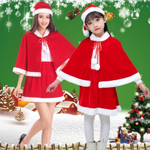 ITODA Red Christmas Shawl Hooded Cape Children Soft Santa Claus Cape Cosplay Costume Short Xmas Cloak Velvet Santa Shawl Xmas Outfit Winter Outwear for Girls - Image 4