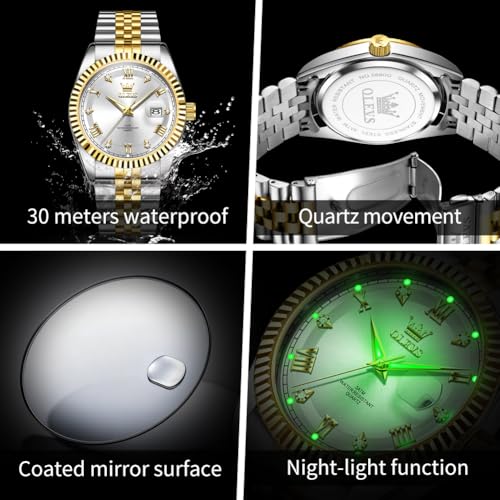Image of OLEVS Watch for Men Stainless Steel Quartz Business Dress Diamond Large Dial Waterproof Mens Watches with Date Wrist Watch