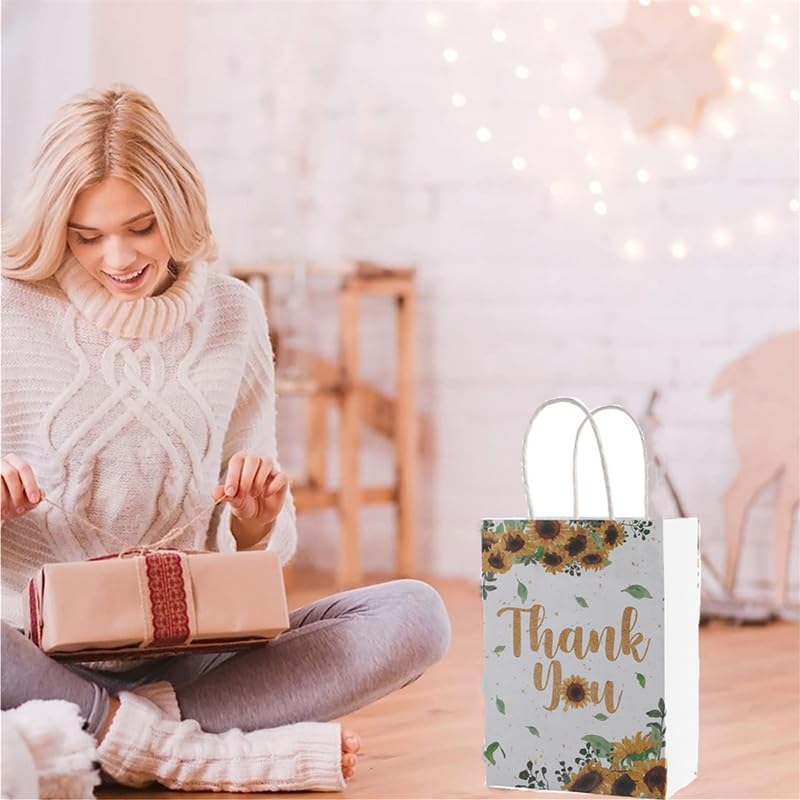 Miniatura 5 de JOSON Bolsa de regalo de papel de 15 piezas con diseño de flores de girasol con asa para baby shower, fiesta de vacaciones, boda, fiesta de
