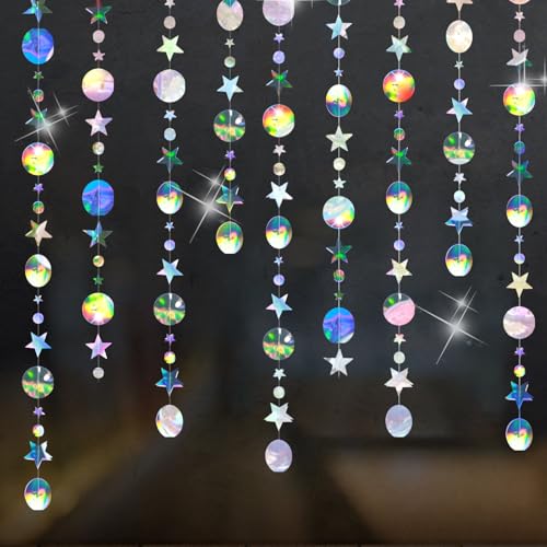 Ghirlanda glitterata colorata da 65 Ft, 5 pezzi, per feste, in carta a pois, rotonda, a forma di stella, con brillantini