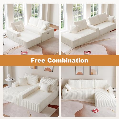 Image of Modular Sectional Sofa Couches L-Shape Couch 3 Seat Modular Sofa Memory Foam Sectional Couches for Living Room (White, 108 inch+Right Chaise)