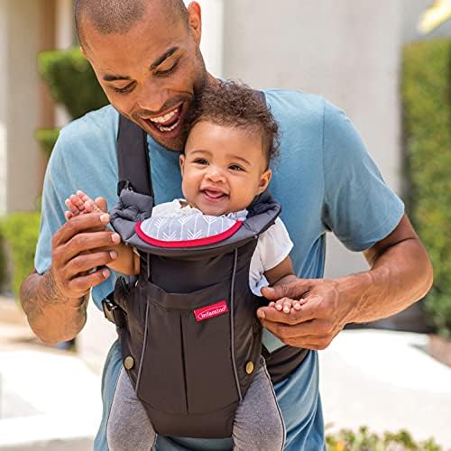 Infantino Swift Classic Carrier with Pocket - 2 Ways to Carry Black Carrier with Wonder Bib & Essentials Storage Front Pocket, Adjustable Back Strap, Inward & Outward Facing, Easy to Clean Material