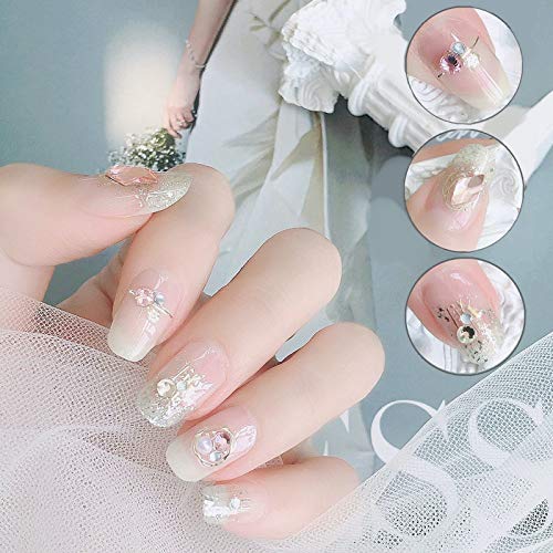 Nail Stickers Art Luxury Diamond Set 8 Sheets 3D Self-Adhesive Heart Decals Rhinestones Design Gold Line Glitter Gems Pink Blue Red Colorful And 1 Pcs Tweezer (Gloup E) #TOP5