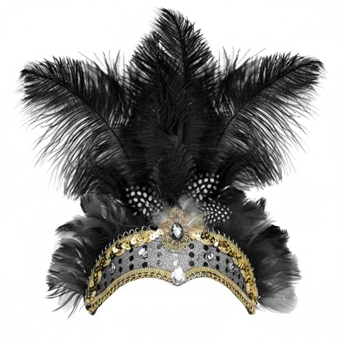 NUXMAW Showgirl Feather Headpiece Carnival Headband Vegas Costume Accessories Rio Mardi Gras Party (Black)