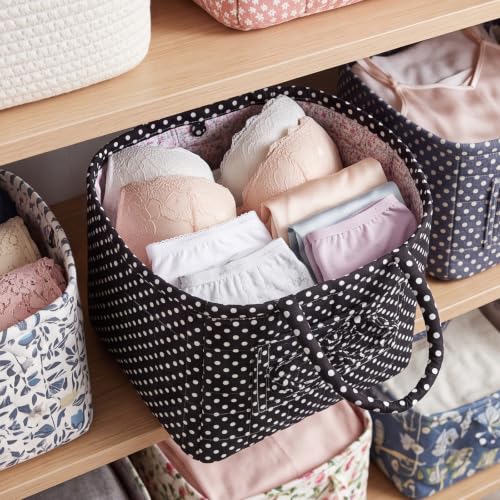 Image of Quilted Fabric Basket Foldable Car Storage Boho Floral Laundry Basket Hamper for Nursery Bedroom & Living Room | Organize Clothes Toys (Polka Dot)