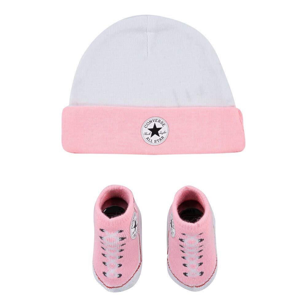Converse All Star Baby Girls Chuck Taylor Infant Hat and Booties Set Cap, Light Pink(mc0005-a6a)/White, 6 Months UK