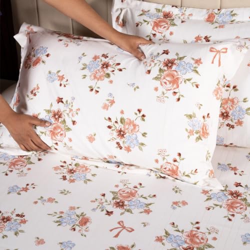 Image of Home Elegance from House of Mytrident | Linen Feel Bed Sheet for Double Bed King Size with Two Pillow Covers | Ultrasoft | Floral 274cm x 250cm | myTrident - Luna Brown