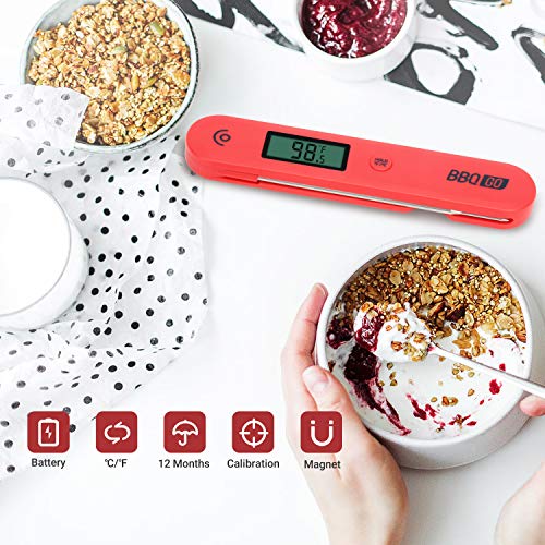 Image of Inkbird Stainless Steel Digital Meat Thermometer, BG-HH1C Instant Read Cooking Food Thermometer with Foldable Probe and Large Screen for Meat, Grill, BBQ, Milk and Bath Water