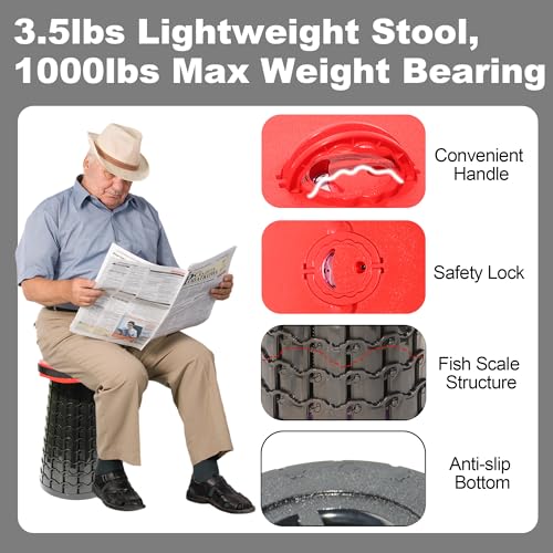 Image of Upgraded 19.7 inchPortable Collapsible Folding Stool with Cushion Retractable Telescoping Foldable Stool for Adults Heavy Duty Camping Sturdy with Max Load Capacity 1000lbs for Outdoor Fishing Hiking BBQ