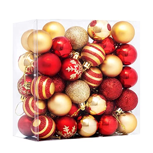 51 bolas de Navidad, bolas de Navidad inastillables de 40 mm con lazo para colgar, adorno rojo dorado para árbol de Navidad, decoración festiva