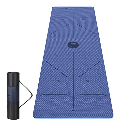 Letsfit Yoga Mat, 1/4 Inch Thick Eco Friendly Workout Mat with Alignment Lines & Carrying Strap, Non-Slip TPE Fitness Exercise Mat for Yoga, Pilates and Floor Exercises