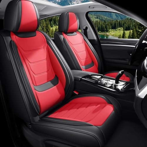 Image of Car Seat Covers Custom Fit Kia Telluride 2020-2026, Waterproof Nappa Leather Car Seat Protector, Breathable Car Seat Cushion, Seat Covers for Car(2 Seats Standard /Black&Red)