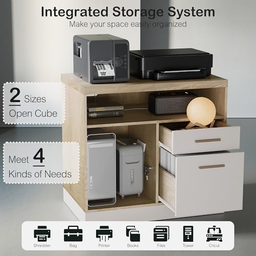 ModernMate 2 Drawer Wood File Cabinet, Filing Cabinet for Home Office with Lock, Power Outlets, Storage Shelves, Lateral File Cabinet Fits Letter/A4 Size, Light Walnut