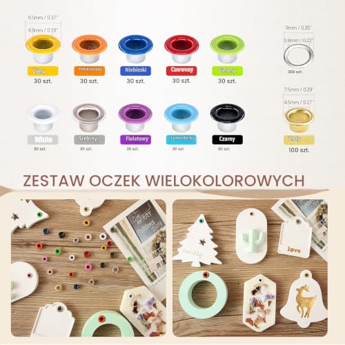 Wokape 400 szt., szczypce do dziurkacza i 10 kolorów, metalowe przelotki, zestaw ze złotymi przelotkami, zestawy metalowych oczek, zestawy metalowych oczek do skóry, tkaniny, paska, ubrań, dekoracyjne