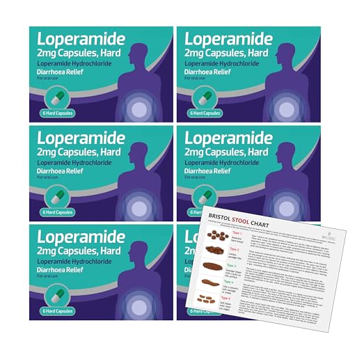 Fast Acting Diarrhoea Tablets for Adults - Loperamide 2mg 6 x 6s (36 Capsules) Bundle with a Wilosc Stool Chart