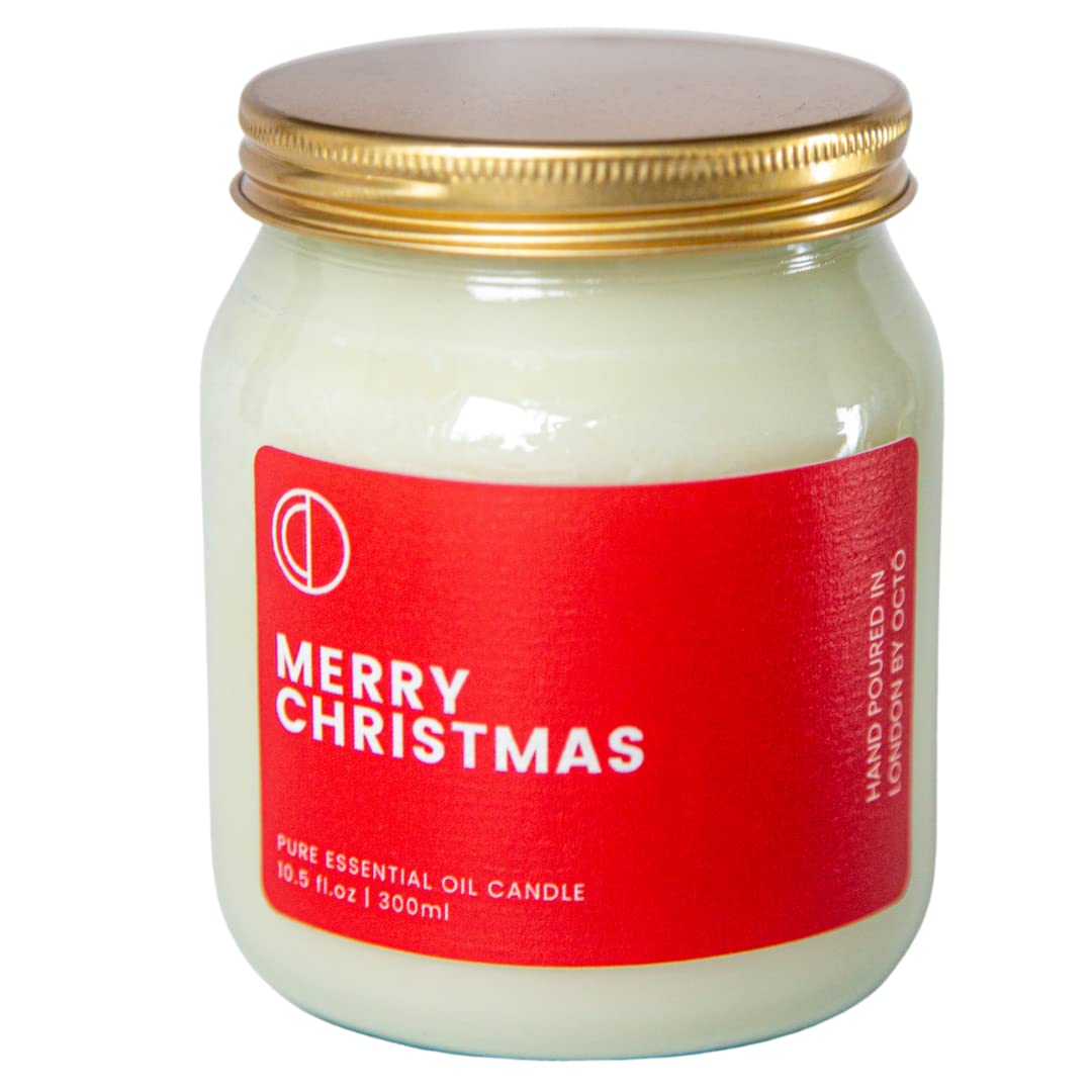 Candle ' Merry Christmas ' | Essential Oil Candle | Long Burning 100% Natural Candle up to 60 Hours | Perfect Gifts for Christmas, 1 bottle