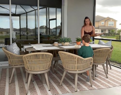 Image of PURPLE LEAF 9 Pieces Outdoor Dining Set with Patio Aluminium Dining Table and Woven Rattan Chairs Modern Metal Furniture Cushions Sets for Garden Yard Indoor Kitchen Champagne