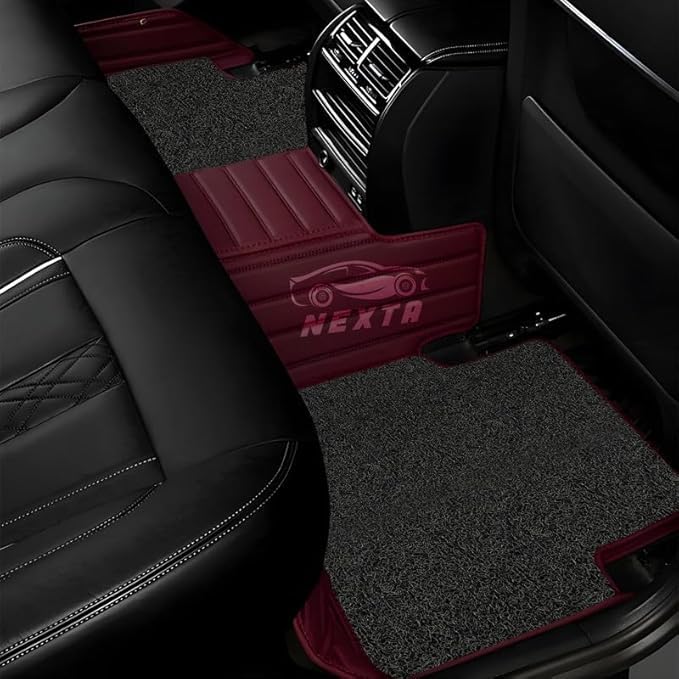 Image of Premium 12D Car Foot Mat for Range Rover Evoque (2017-2021) | Luxury Leather | Double Layered | Waterproof and Washable | Custom Fit | Detachable Grass Mat | Cherry with Black