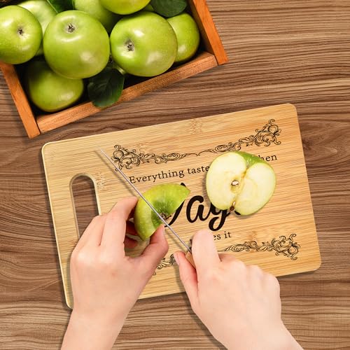 Tabla de cortar de bambú Yaya Gifts, con mango integrado, 29,46 x 19,3 cm, ideal para frutas, verduras y pan, decorativa y funcional, regalo para mamá, abuela o ocasiones especiales miniatura 6