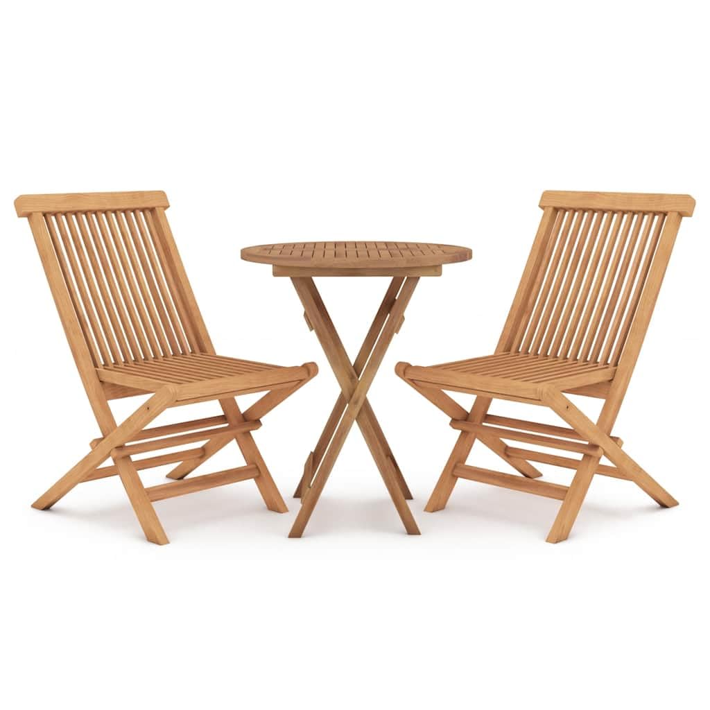 Set di 3 sedie pieghevoli in legno di teak, set da pranzo in legno di teak massiccio per terrazza, tavolo e sedie pieghevoli in legno, robusto e stabile, portata 110 kg