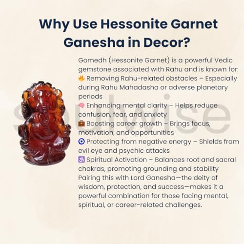 Image of SOULWISE Gomedh Ganesha Idol Hand Carved Hessonite Garnet Stone Decorative Figurine for Home Temple Spiritual Decor and Festive Gifting