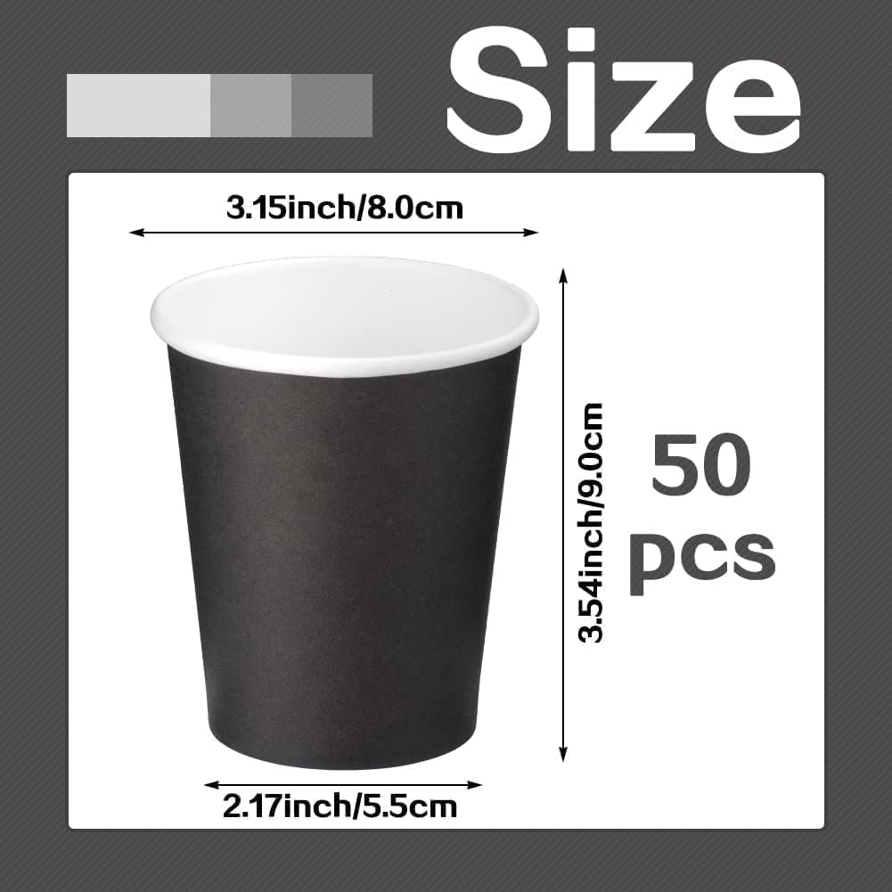 50 Pack 8 oz Black Disposable Paper Coffee Cups, Hot Cup Coffee Cups, Disposable Cups, Party Beverage Cups, Hot/Cold Beverage Drinking Cup for Office, Party, Restaurant - Image 2