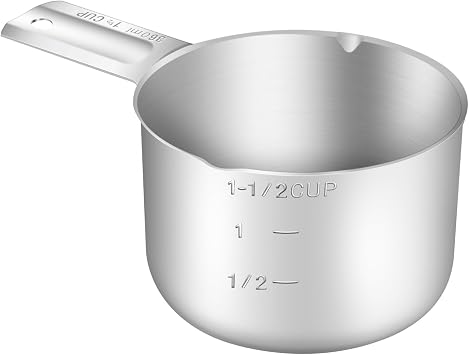1PCS 1-1/2Cup 360ml, 12oz Single Measuring Cup, Stainless Steel Measure Scoop, Metric and US Measurement, Dishwasher Safe
