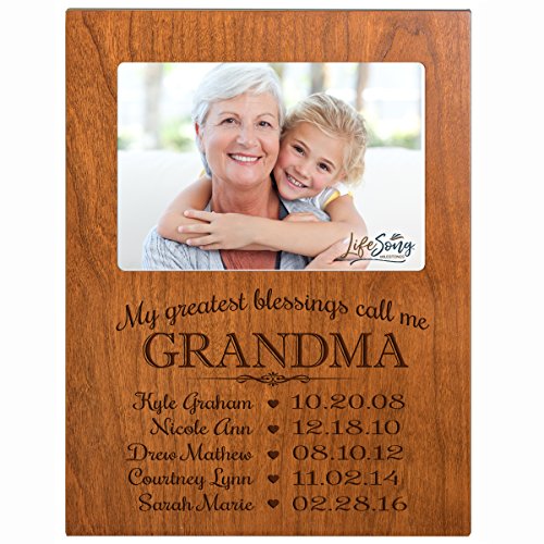 LifeSong Milestones Personalized Gift for Grandma Picture Frame with Children's Names and Kid’s Birth Date Special Dates My Greatest Blessings Call me Grandma Holds 4x6 Photo (Cherry)