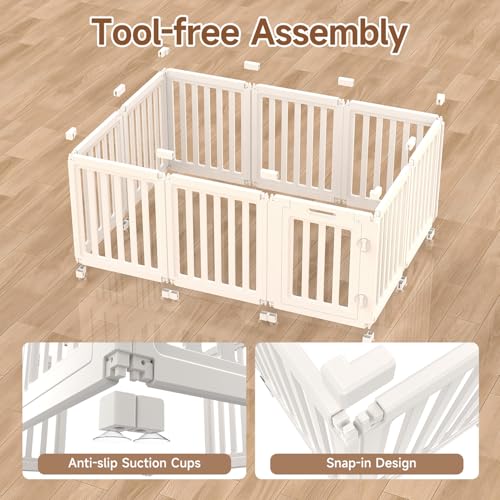 Image of EVERFRONT Dog Playpen with Door - Dog Pen Indoor - Easy Assemble Dog Play Pen - Puppy Playpen, Cat Playpen, Small Animal Playpen, Dog Play Pen Indoors (White, 24 inch, 10 Panels)