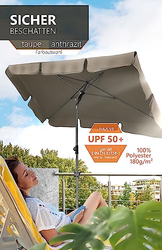 4smile Sonnenschirm Balkon SunnyShade Plus, mit Sonnenschirmhülle - Sonnnenschutz Balkon SET, Taupe - UV50+ Sonnenschirm rechteckig 200 x 125 cm – Bild 5
