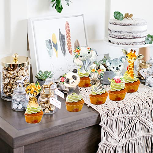 Jevenis Floral Jungle Animals Cupcake Toppers Wild One Cupcake Toppers Two Wild Cupcake Decoration Safari Animals Cupcake Decoration Safari Cake Decoration For Girl #TOP6