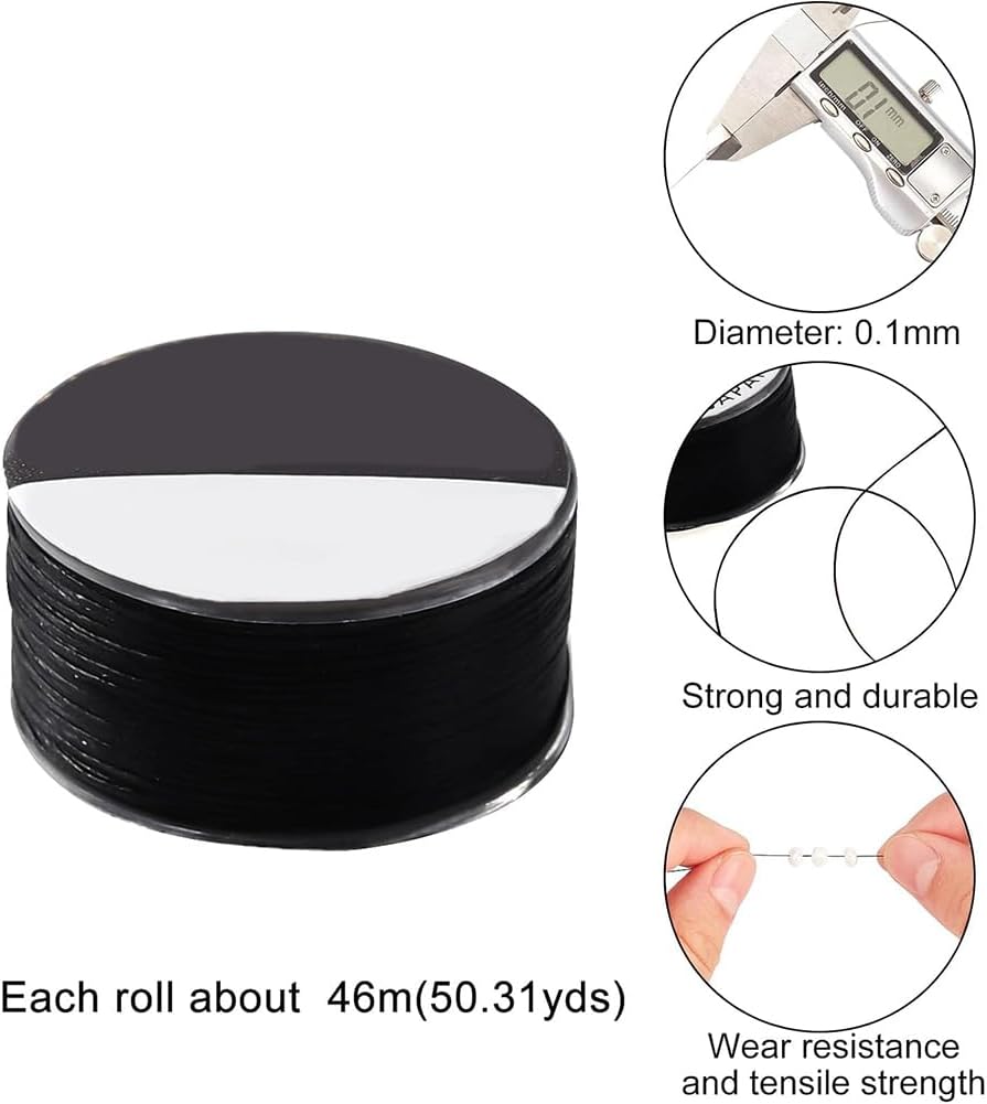 PH PandaHall 0.1mm Nylon Seed Bead Thread 100 Yards Black White Bracelet Cord Beading Thread Invisible Sewing String Nylon Braided String for Leather Stitching Beading Jewelry Bracelets Making