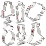 LILIAO Wedding Cookie Cutter Set for Anniversary/Bridal/Engagement - 6 Piece - Diamond Ring, Wedding Dress, Cake, Plaque, Champagne with Ribbon and Champagne Glass with Ribbon - Stainless Steel